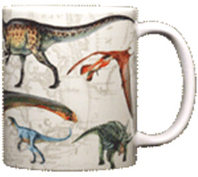 Dinosaurs of the world with map Ceramic Mug