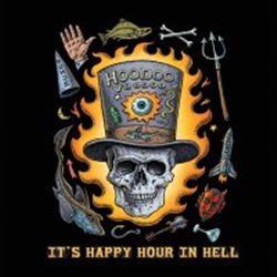 Ray Troll Happy Hour in Hell vodoo skull with top hat and magic science symbols flames devil t-shirt