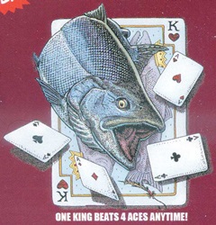 Ray Troll Alaska One King Beats Four Aces playing cards t-shirt