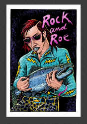 Ray Troll guitar player with fish rock and roe rock and roll music fish humor t-shirt