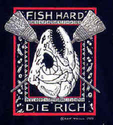 Ray Troll fish hard die rich text with ice fishing equipment brooms  fish humor t-shirt