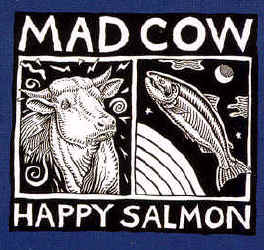 Ray Troll King mad cow happy salmon text with picture of a cow and a fish humor t-shirt