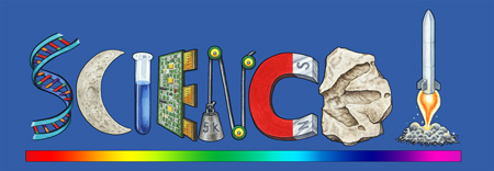 Science spelled with equipment and icons on a t-shirt