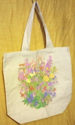 Wildflowers on a canvas book bag, beach bag or shopping bag
