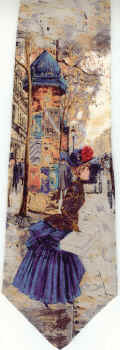 Parisian Street Scene Late Afternoon Stroll Lady at kiosk Jean Braud Impressionist masterpiece painting old masters tie Necktie