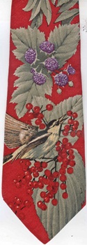 Bird scene eating red berries and blackberries with leaves World Wildlife Fund Tie Necktie