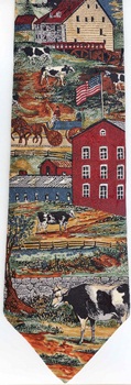 Dairy Cows and Barns with Silos Country Farm Scene Circa 1896 Americana tango Tie Necktie