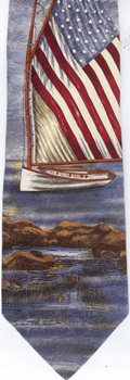 Americana Series Neckties, New England Cat Boat Circa 1985, nautical fishing sail boat water transportation Tie necktie