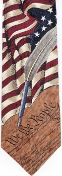 Constitution document and quill pen and Flag American Revolution History Necktie Ties