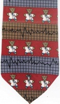 Doctor teddy bears wearing labcoat and stethoscope with heartbeat chart electrocardiogram repeat all over necktie tie