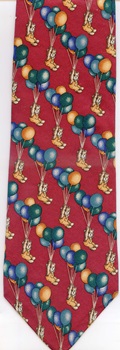 teddy bears hanging from balloon cluster diagonals repeat all over necktie tie