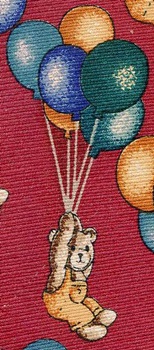 teddy bears hanging from balloon cluster diagonals repeat all over necktie tie