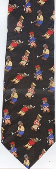 teddy bears playing golf rows repeat all over necktie tie