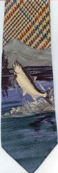 Wild River Salmon Scene Tie Freshwater Fish Species Tie novelty conversation necktie silk