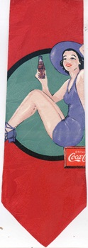 Coca-Cola Coke Bottle and woman on a beach bathing beauty pinup and branding labels necktie ties