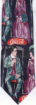 Coca-Cola Coke Bottle and man and woman on a date signs and branding labels necktie ties