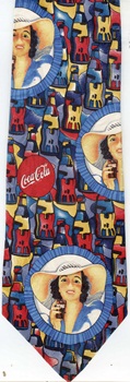 Pretty lady wearing a hat Coca-Cola Coke Bottle and advertising lamp diagonals signs and branding labels necktie ties