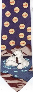 Coke coca cola bottle caps logo polar bear swimmin in ocean branding  necktie Tie