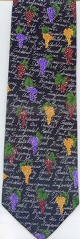 red purple green yellow grape bunches vine and leaf with text for varietal names Tie necktie