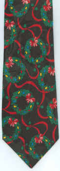 XL extra long Christmas wreaths red ribbon NECKTIE Tie