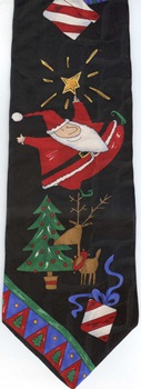 santa hat bag of toys sleigh reindeer holidays Tie pine trees winter necktie merry Christmas presents under the tree holiday tye