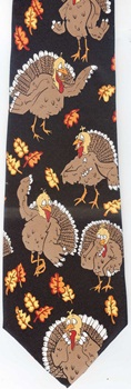 XL extra long Thanksgiving turkies and leaves turky NECKTIE Tie
