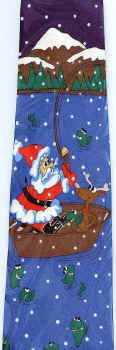 santa fishing hat bag of toys sleigh reindeer holidays Tie pine trees winter necktie merry Christmas presents under the tree holiday tye