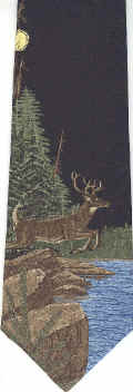 Deer in a Woods crossing stream moon puritan Scene Tie