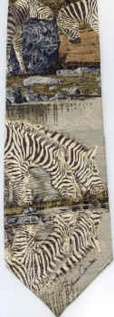 Bands of Zebras Drinking at a Waterhole Tie
