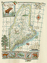 Antique Map of Maine on an unbleached cotton tee shirt