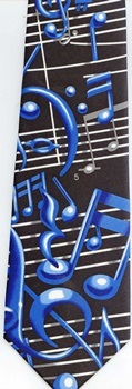 XL extra long big blue MUSICAL NOTES TIE