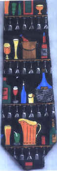 Shelves behind the bar with wine spirtis beer and glasses Tie