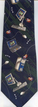 Computer With Blue Screen and Mighty Mouse Cartoon Tie