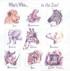zoo animals on a canvas book bag, beach bag or shopping bag