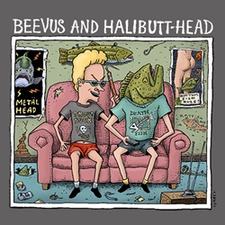 Ray Troll Beevus HalibuttHead Halibut fish humor t-shirt