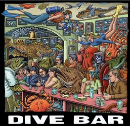 Ray Troll Dive Bar fish humor saloon cocktail hour t-shirt