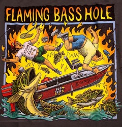Ray Troll Flaming Basshole big explosion in fishing boat fish humor t-shirt