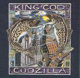 Ray Troll King cod as King Kong and Codzill as Godzilla fish battle fish humor t-shirt