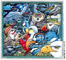 Ray Troll lots of birds in a collage scene humor One for the Birds t-shirt