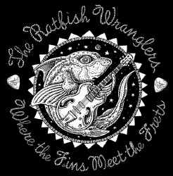 Ray Troll rock and roll band label for ray troll and friends Ratfish Wrangler fish humor t-shirt