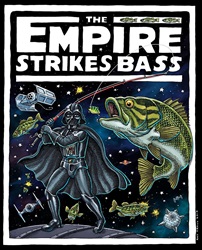 Ray Troll The Empire Strikes Bass Darth Vader fishing from a bank humor t-shirt
