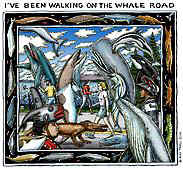 Ray Troll whale road whales and people walking down the road humor I've been walking on the Whale road t-shirt