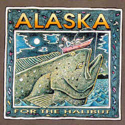 Ray Troll Alaska for the halibut small boat and sisherman catching a giant halibut t-shirt