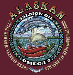 Ray Troll King touting benefits of eating salmon and cold water fish for omega three 3 fish oils and antioxidants fish humor t-shirt