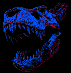 t-rex tyrannosaurus rex skull head in blue and red dinosaurs t-shirt tshirt tee shirt