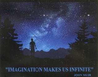 Earth night sky stars Imagination makes us infinite John Muir t-shirt