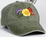 Desert Blooms Thistle, Poppy and Penstemon Flower Plant Hat Embroidered Cap