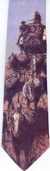 Stagecoach art painting american art Remington tie cowboys and indians western art Necktie