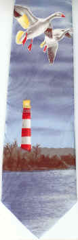 Snow Geese and lighthouse Tie Necktie