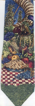Bountiful Harvest Circa 1939 Americana series thanksgiving scene cornucopiafruits vegetables pie silk Necktie tie